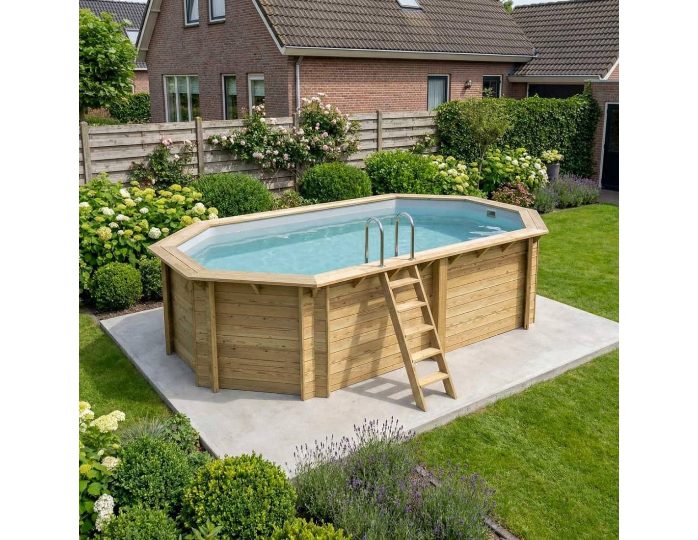 Altanka - Piscine hors sol en bois NEMO 5.79 x 3.49 - H.1.45 m, gris clair, cadre en métal - sans dalle - BAS7304OSPU2 - ALTANKA - Image 2