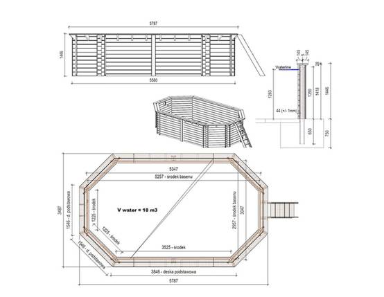 Altanka - Piscine hors sol en bois NEMO 5.79 x 3.49 - H.1.45 m, gris clair, cadre en métal - sans dalle - BAS7304OSPU2 - ALTANKA - Image 4