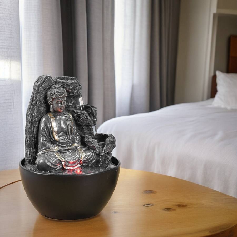 Zen Light - Fontaine Bouddha Relaxante Cascade Zen Feng Shui - Porte-Bonheur - Idée Cadeau - Fontaine de Table LED H 18cm - Revata - Image 2