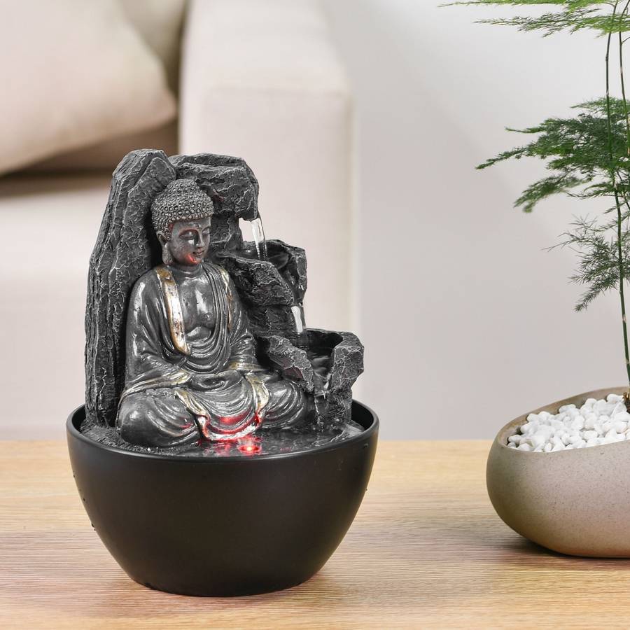 Zen Light - Fontaine Bouddha Relaxante Cascade Zen Feng Shui - Porte-Bonheur - Idée Cadeau - Fontaine de Table LED H 18cm - Revata - Image 5