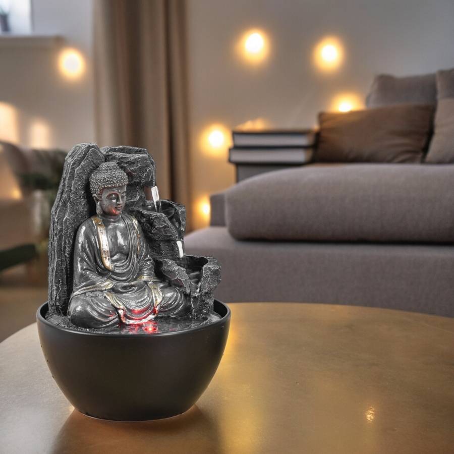 Zen Light - Fontaine Bouddha Relaxante Cascade Zen Feng Shui - Porte-Bonheur - Idée Cadeau - Fontaine de Table LED H 18cm - Revata - Image 3