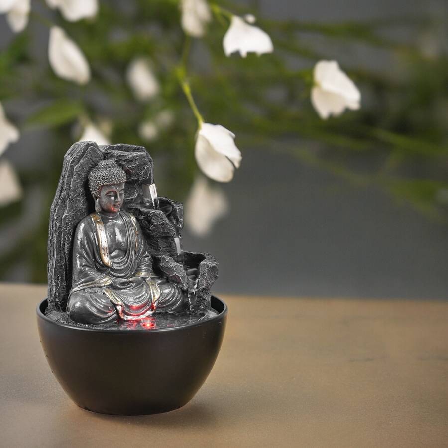 Zen Light - Fontaine Bouddha Relaxante Cascade Zen Feng Shui - Porte-Bonheur - Idée Cadeau - Fontaine de Table LED H 18cm - Revata - Image 9