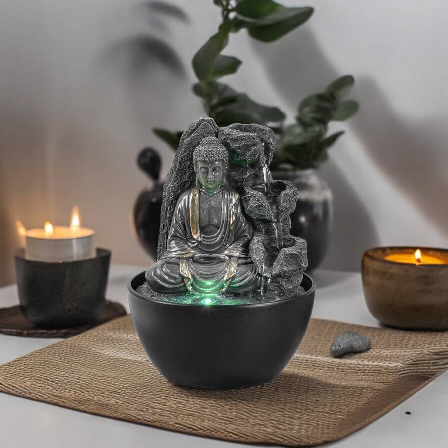 Zen Light - Fontaine Bouddha Relaxante Cascade Zen Feng Shui - Porte-Bonheur - Idée Cadeau - Fontaine de Table LED H 18cm - Revata - Image 1