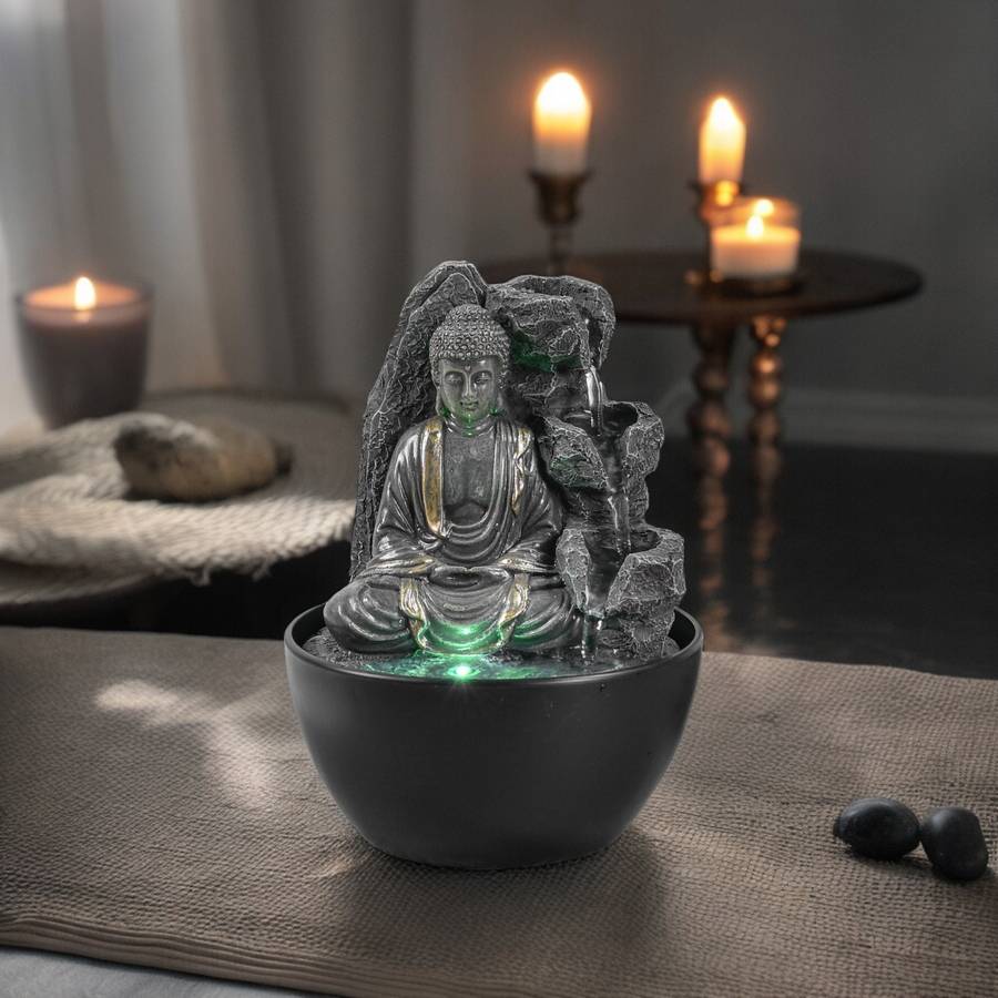 Zen Light - Fontaine Bouddha Relaxante Cascade Zen Feng Shui - Porte-Bonheur - Idée Cadeau - Fontaine de Table LED H 18cm - Revata - Image 7