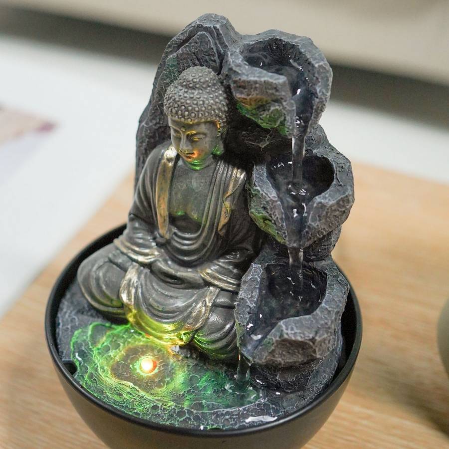 Zen Light - Fontaine Bouddha Relaxante Cascade Zen Feng Shui - Porte-Bonheur - Idée Cadeau - Fontaine de Table LED H 18cm - Revata - Image 4
