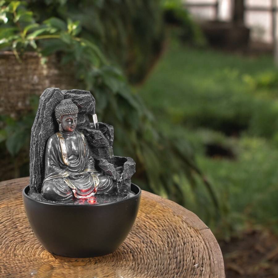 Zen Light - Fontaine Bouddha Relaxante Cascade Zen Feng Shui - Porte-Bonheur - Idée Cadeau - Fontaine de Table LED H 18cm - Revata - Image 8