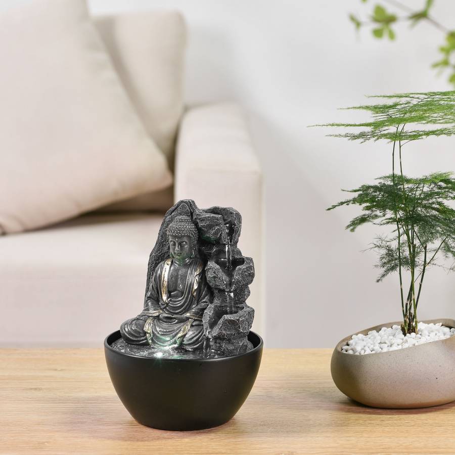 Zen Light - Fontaine Bouddha Relaxante Cascade Zen Feng Shui - Porte-Bonheur - Idée Cadeau - Fontaine de Table LED H 18cm - Revata - Image 6