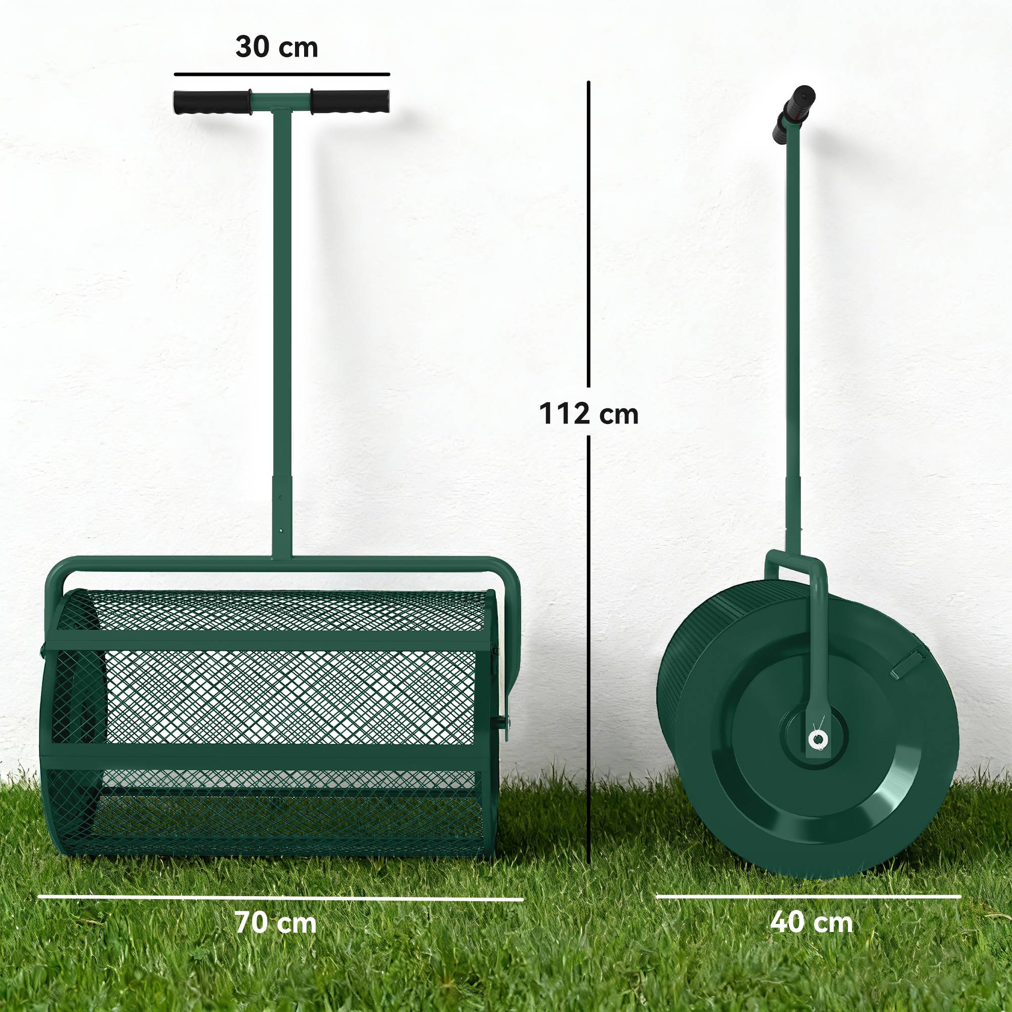 ComfortXL - Épandeur compost métal vert 75 L tambour 61 x 40 cm jardin pelouse poignée réglable distribution uniforme - Image 3