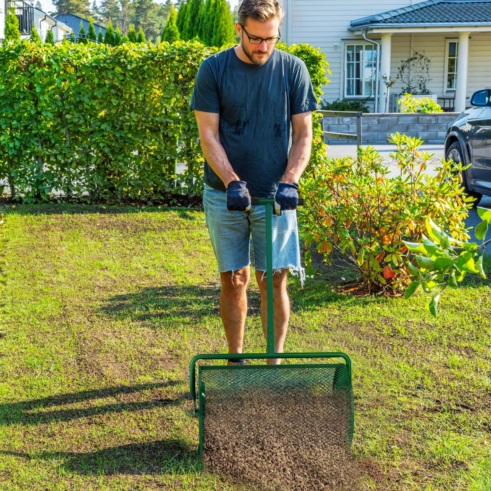 ComfortXL - Épandeur compost métal vert 75 L tambour 61 x 40 cm jardin pelouse poignée réglable distribution uniforme - Image 1