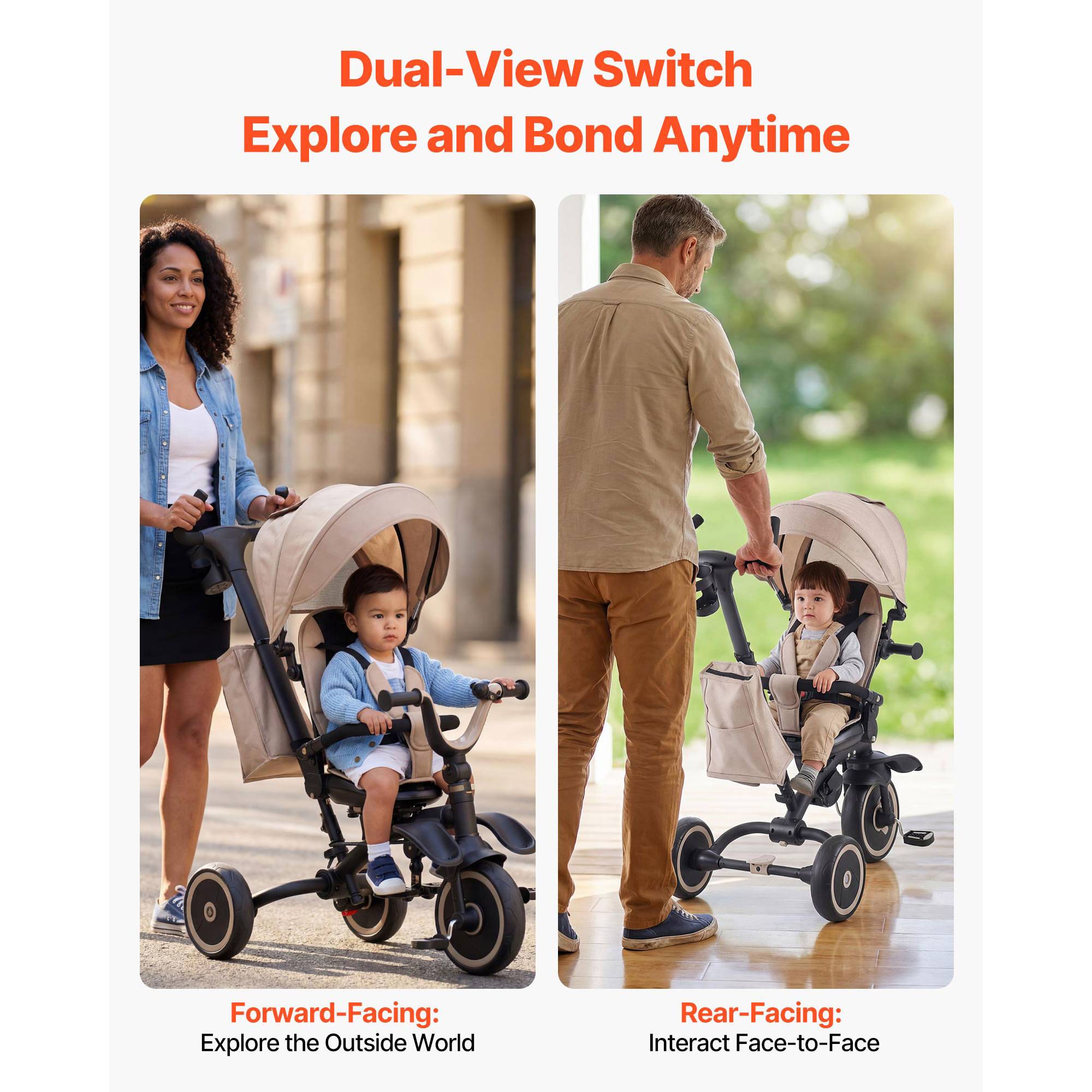 SucceBuy Tricycle évolutif 7 en 1, 18 mois–5 ans, pliable, canne réglable 3 niveaux, siège rotatif, capote et sac amovibles. - Image 5