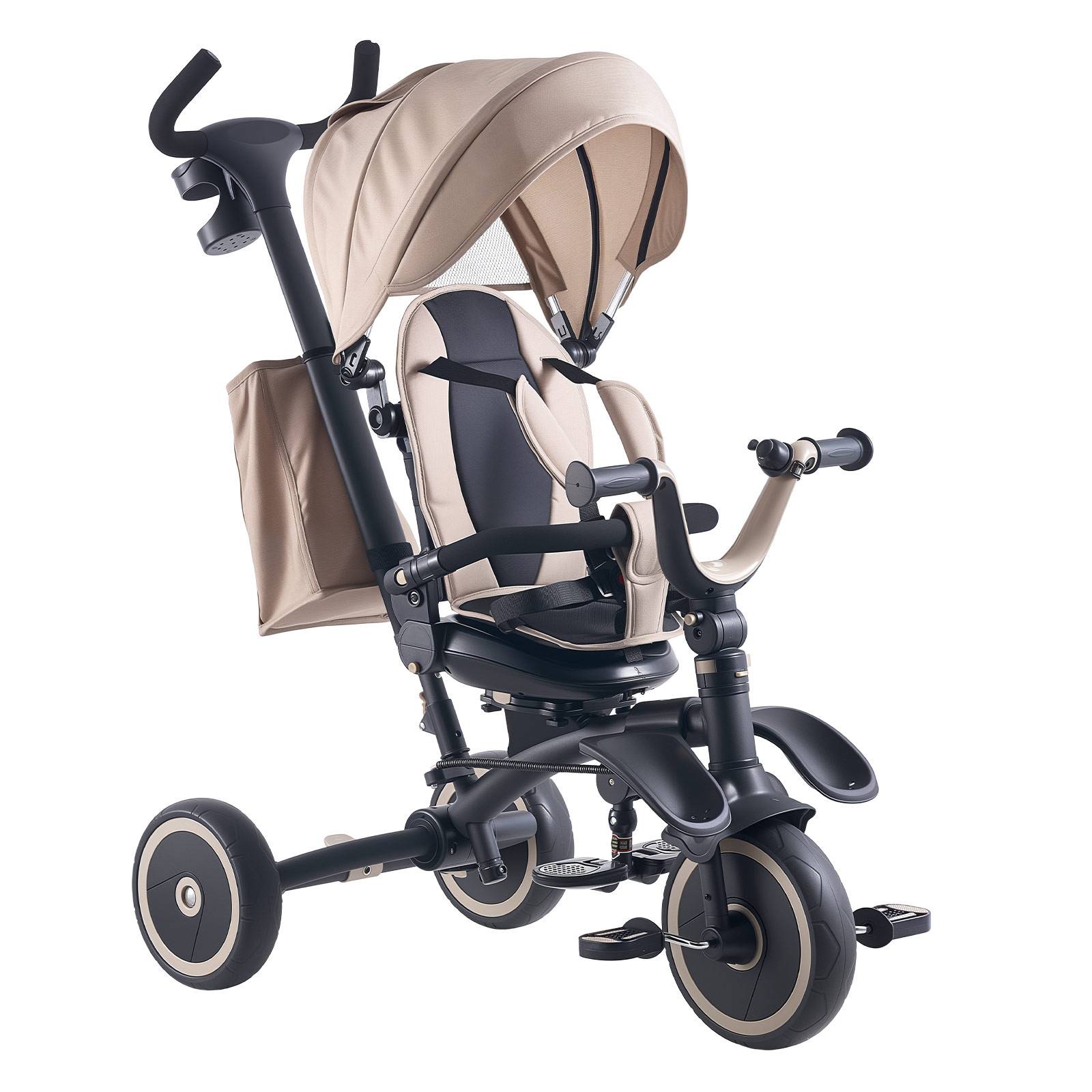 SucceBuy Tricycle évolutif 7 en 1, 18 mois–5 ans, pliable, canne réglable 3 niveaux, siège rotatif, capote et sac amovibles. - Image 1