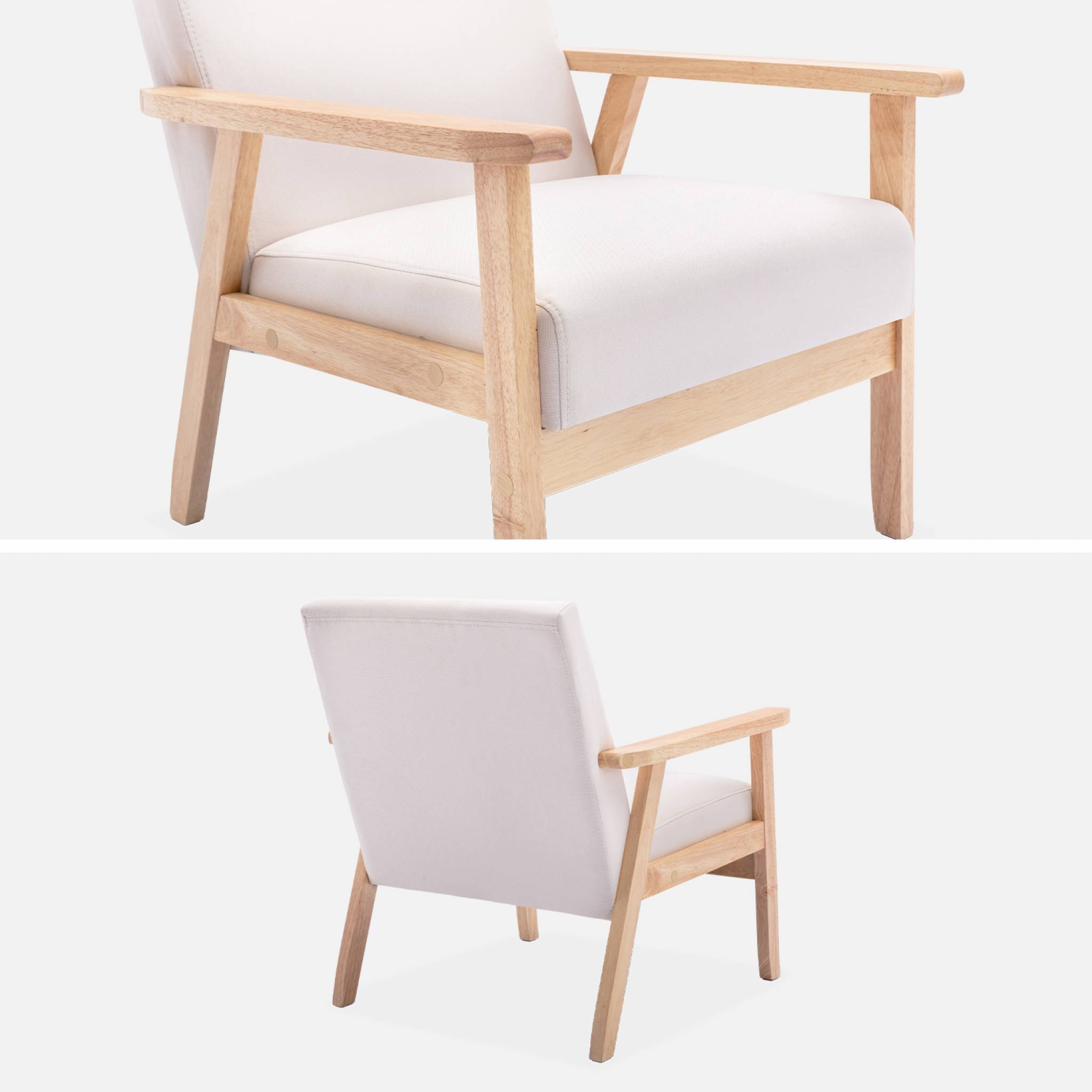 sweeek - Fauteuil scandinave en bois et tissu crème. Isak. L 64 x P 69.5 x H 73cm | sweeek - Image 5