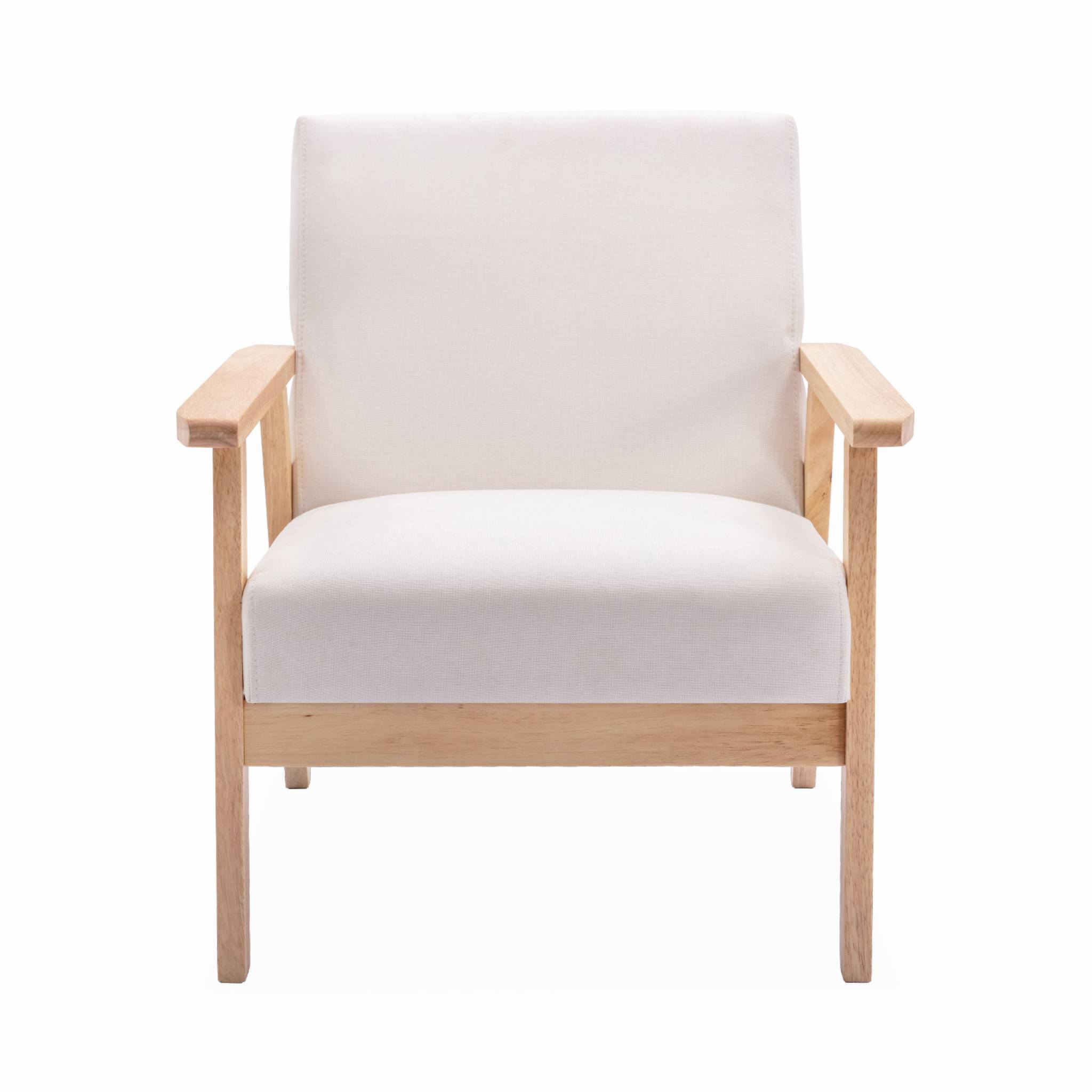 sweeek - Fauteuil scandinave en bois et tissu crème. Isak. L 64 x P 69.5 x H 73cm | sweeek - Image 4