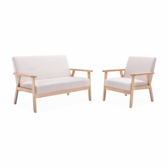 sweeek - Fauteuil scandinave en bois et tissu crème. Isak. L 64 x P 69.5 x H 73cm | sweeek - Image 7