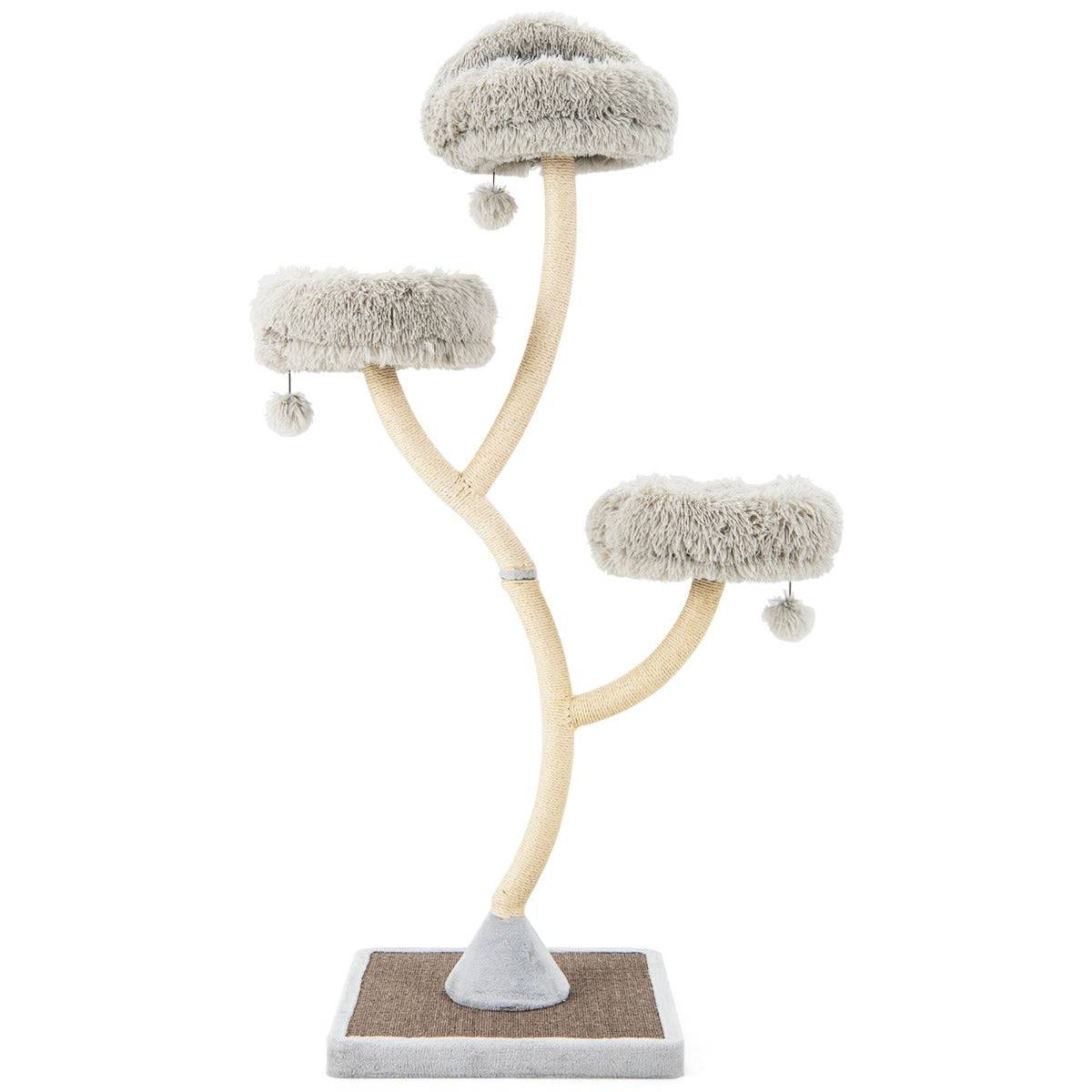Helloshop26 - Arbre à chat 178 cm avec cadre en métal incurvé tour à chat avec 3 balles suspendues 3 perchoirs griffoir en sisal gris - Image 1