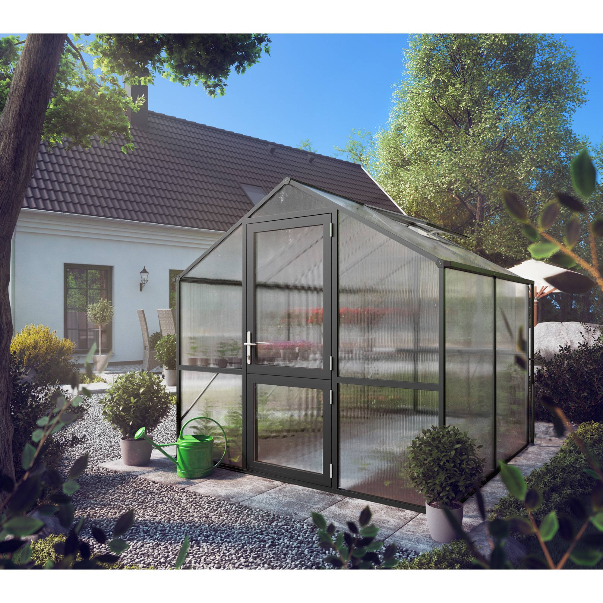 Serre de jardin 5,06m² aluminium et polycarbonate Rose II, Gris anthracite. KGT - Image 1
