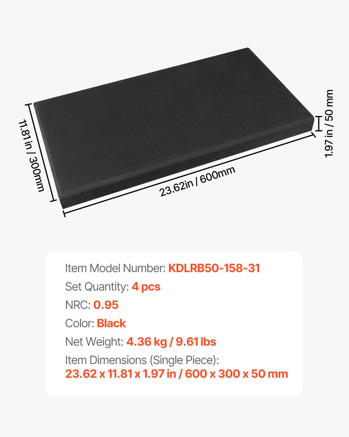 Vevor - VEVOR Panneaux Acoustiques Muraux Autocollants, Lot de 4, Fibre de verre 60x30x5 cm, NRC 0,95, Pose sans perçage, Noir. - Image 6