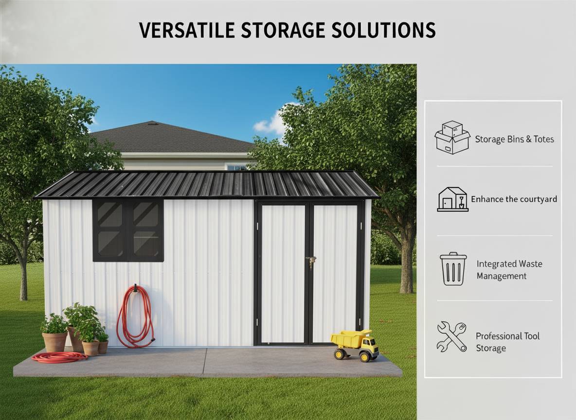 Abri de jardin métal extérieur avec établi et étagères 10,34m² Blanc Noir - ComfortXL Outdoor Living - Image 8