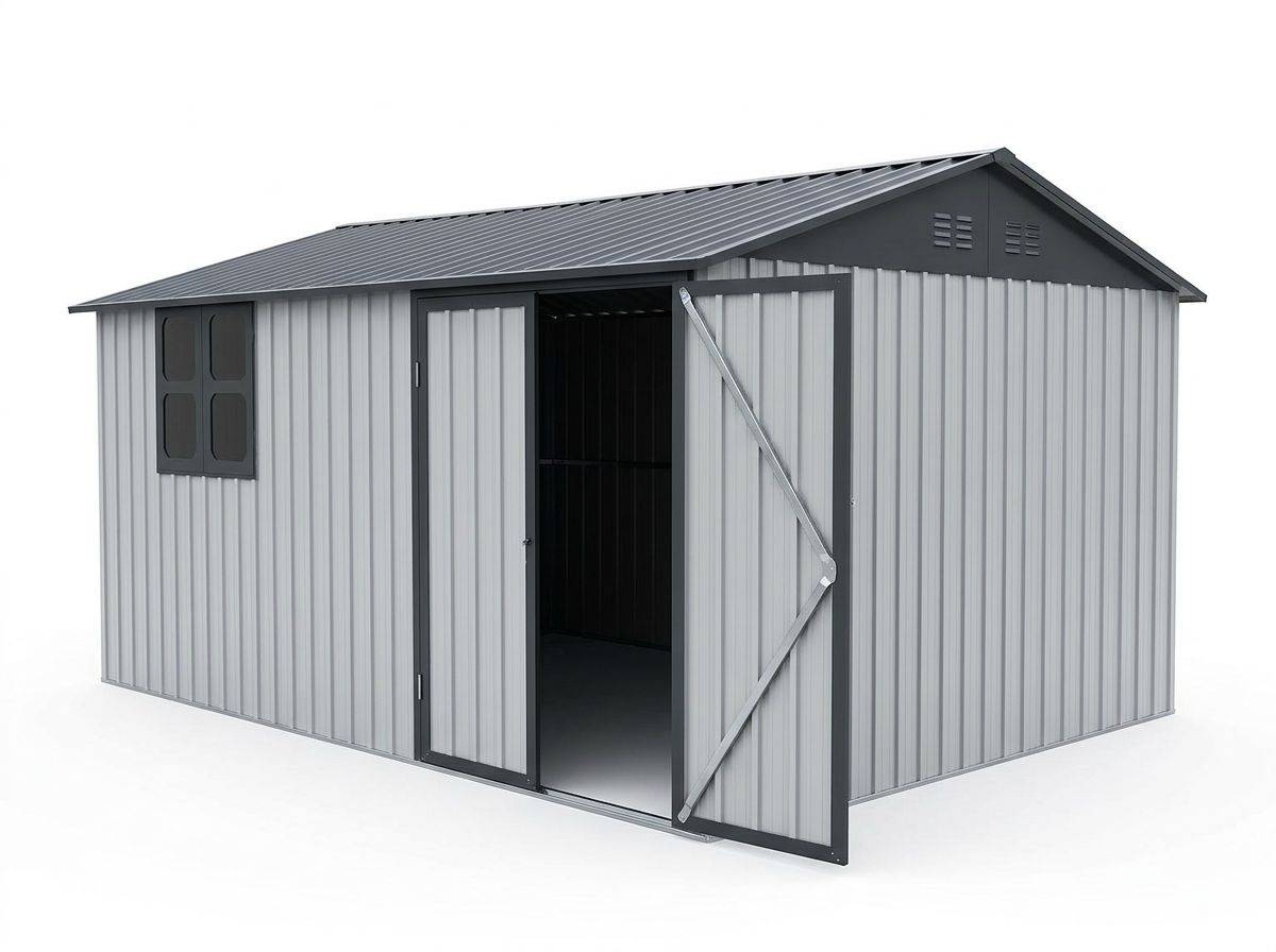 Abri de jardin métal extérieur avec établi et étagères 10,34m² Blanc Noir - ComfortXL Outdoor Living - Image 2