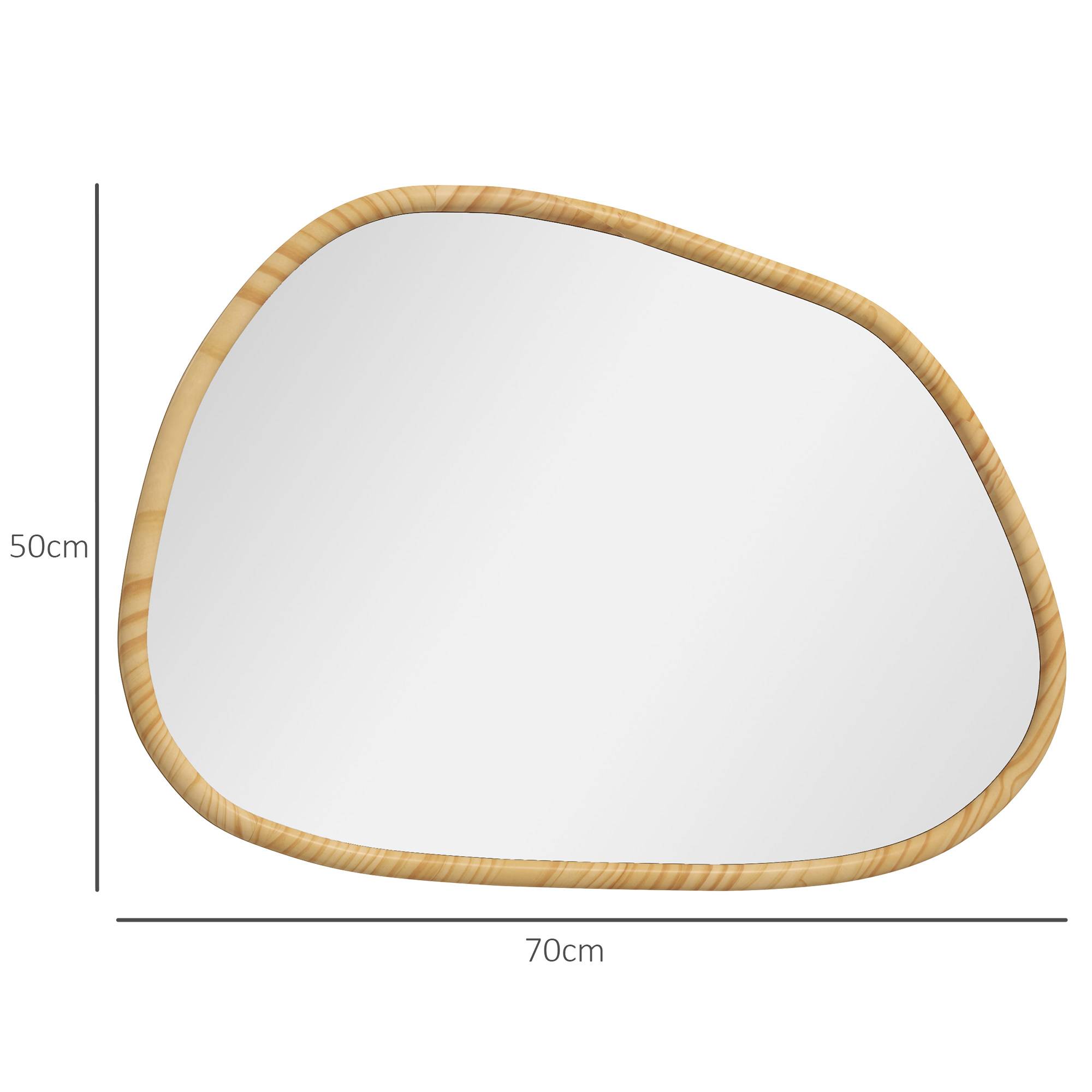 Sans Marque - Miroir mural décoratif forme organique cadre bois horizontal vertical 70x50 cm naturel - Image 5