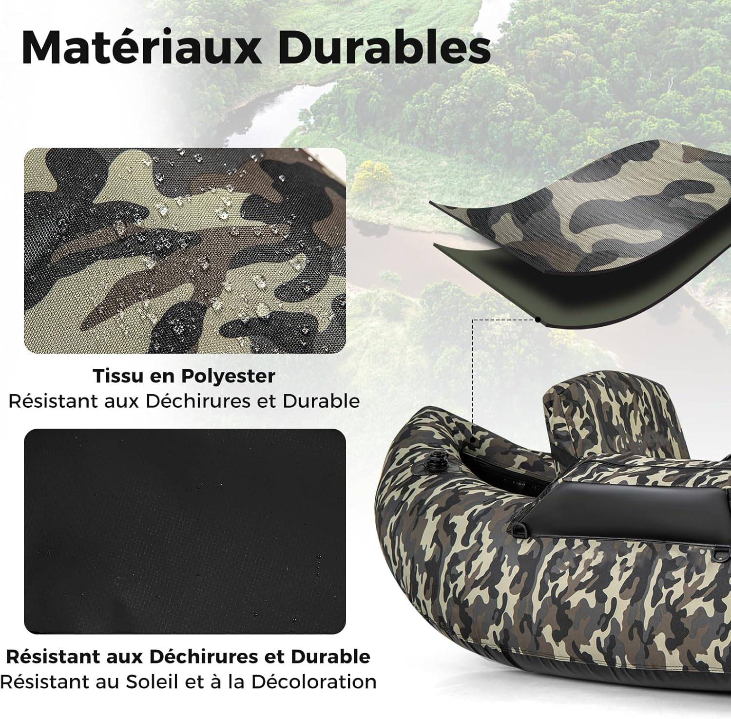 Bateau de Pêche Gonflable avec Dossier Pagaie, Bateau Gonflable avec Règle à Poisson Support de Canne Poches de Rangement Palmes Pompe - Image 3