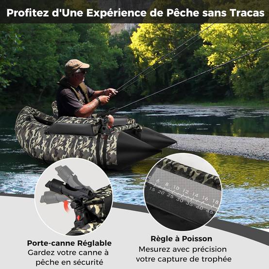 Bateau de Pêche Gonflable avec Dossier Pagaie, Bateau Gonflable avec Règle à Poisson Support de Canne Poches de Rangement Palmes Pompe - Image 6
