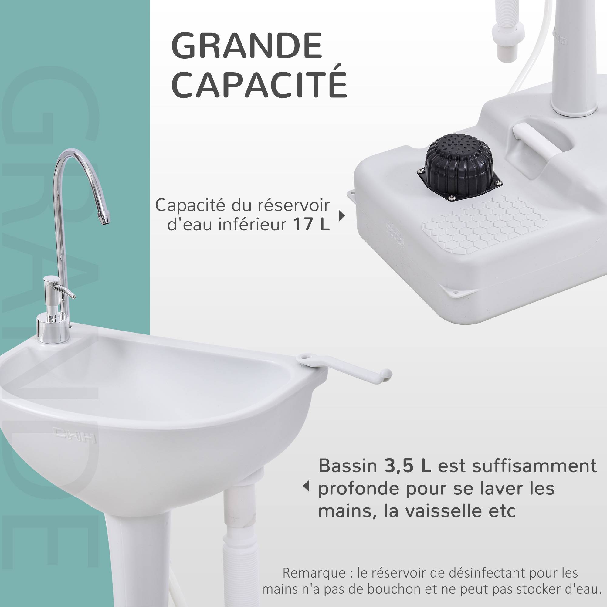Évier de camping plastique HDPE gris 51 x 34 x 103 cm - PANGIVO - Image 7