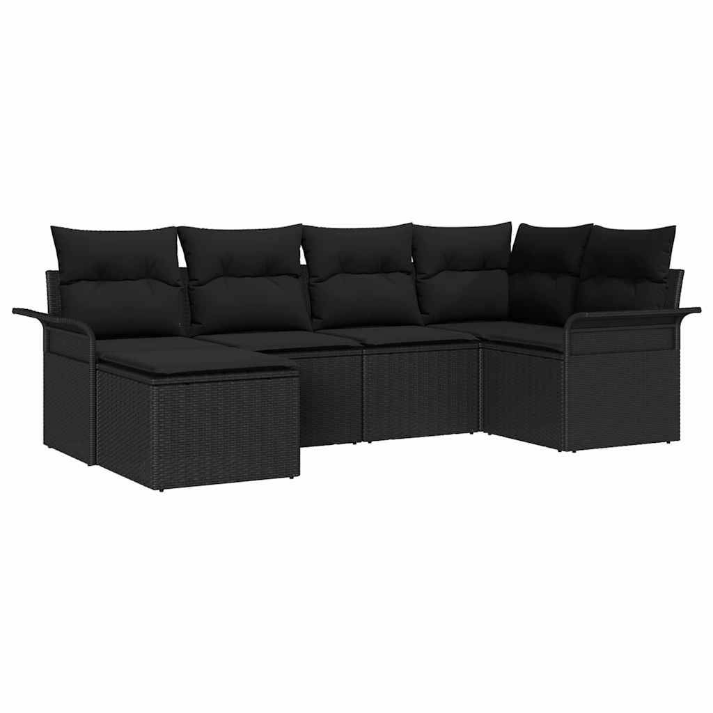 Salon de jardin 6 places polyrotin avec rangement et table à hauteur réglable pour extérieur Noir – ComfortXL Outdoor Living - Image 2