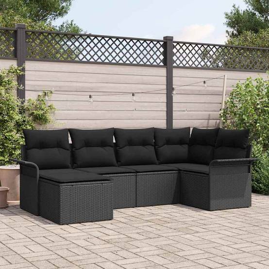 Salon de jardin 6 places polyrotin avec rangement et table à hauteur réglable pour extérieur Noir – ComfortXL Outdoor Living - Image 1