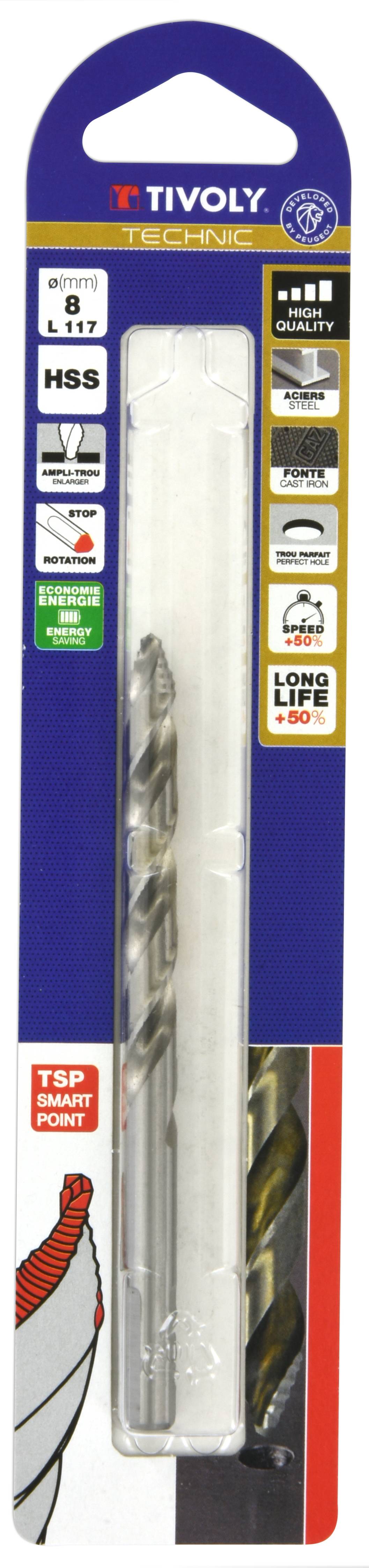Tivoly - Tivoly Foret métaux TSP Ø: 8 / L: 117 / HSS taillé meulé -DIN338 -h8 -Affûtage Smart Point (Etui plastique) - Image 2