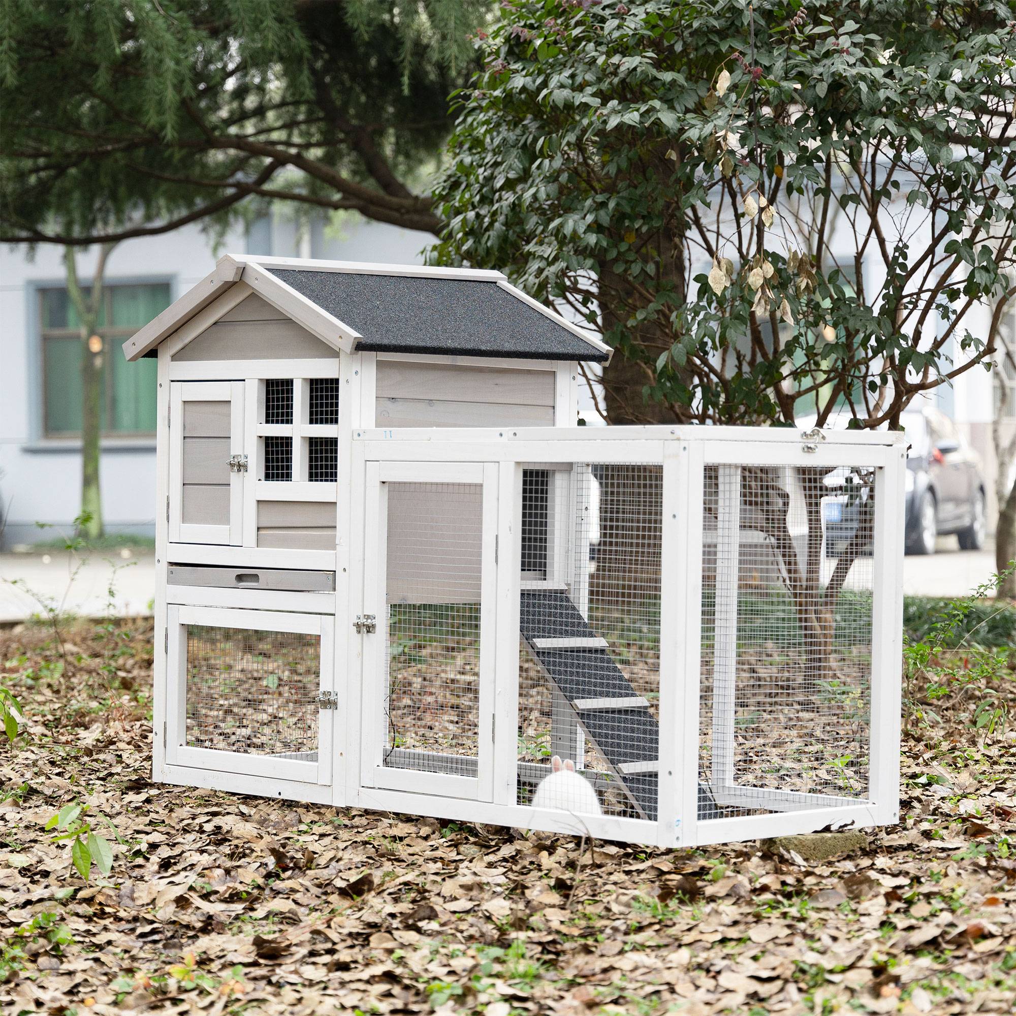 Sans Marque - Clapier cage lapins cottage niche supérieure rampe enclos extérieur plateau coulissant toit - Image 3