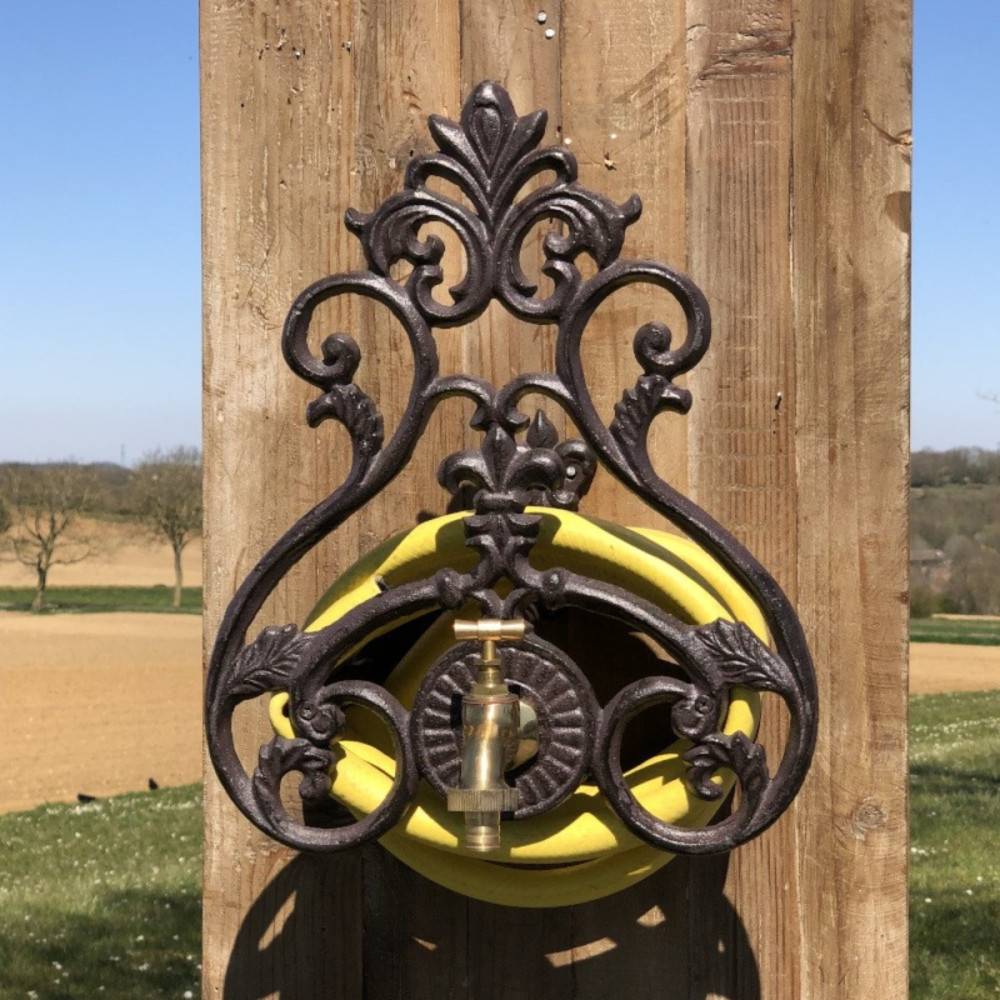 Enrouleur support mural porte tuyau arrosage robinet fonte marron 36cm Chemin de campagne - Image 2