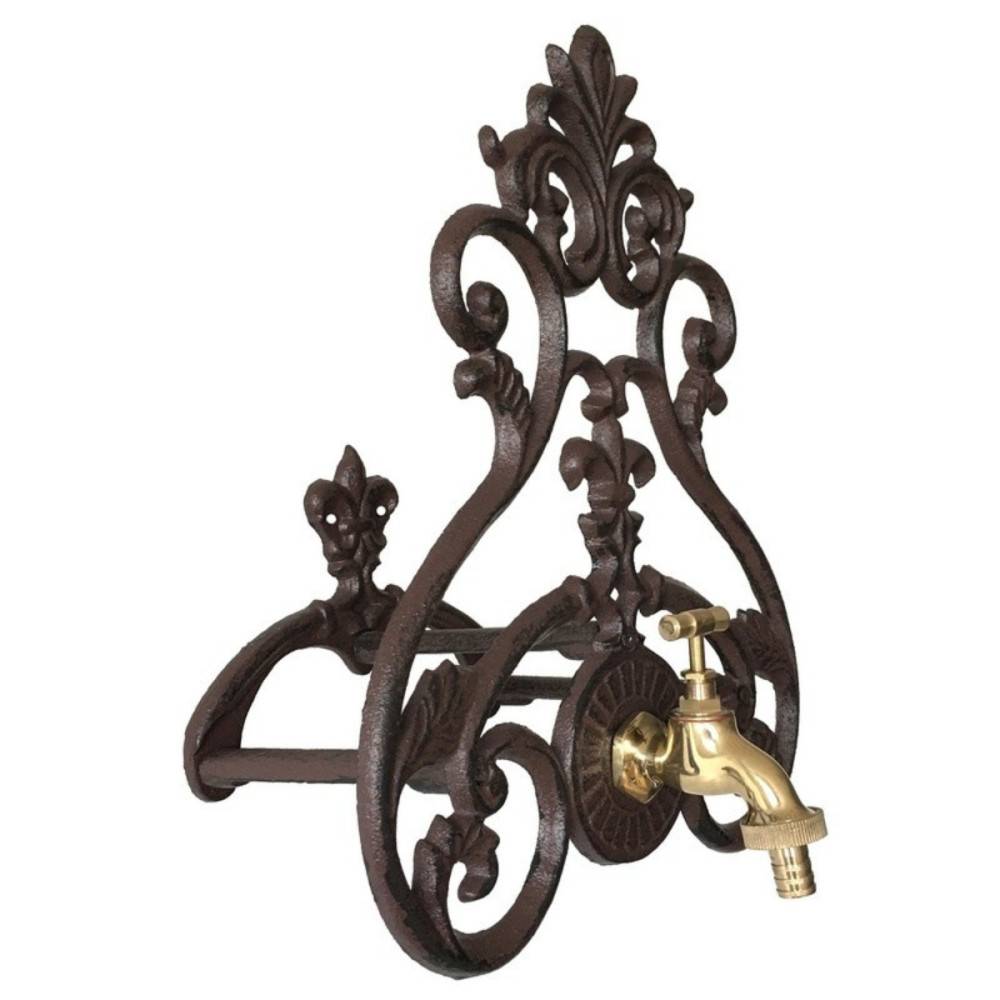 Enrouleur support mural porte tuyau arrosage robinet fonte marron 36cm Chemin de campagne - Image 5