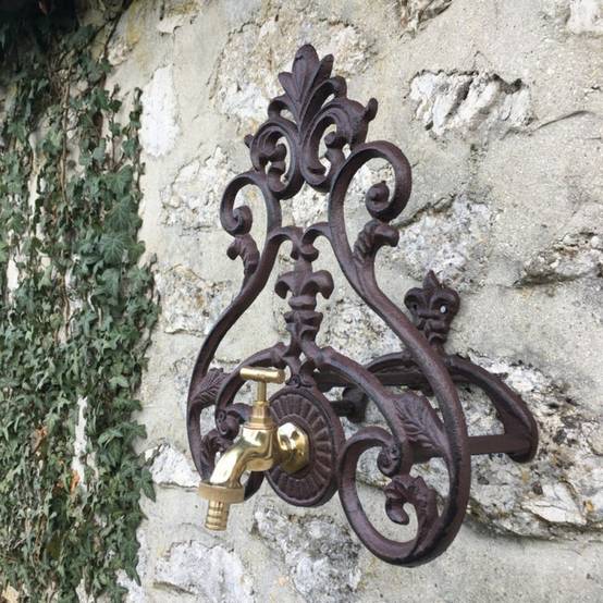 Enrouleur support mural porte tuyau arrosage robinet fonte marron 36cm Chemin de campagne - Image 3