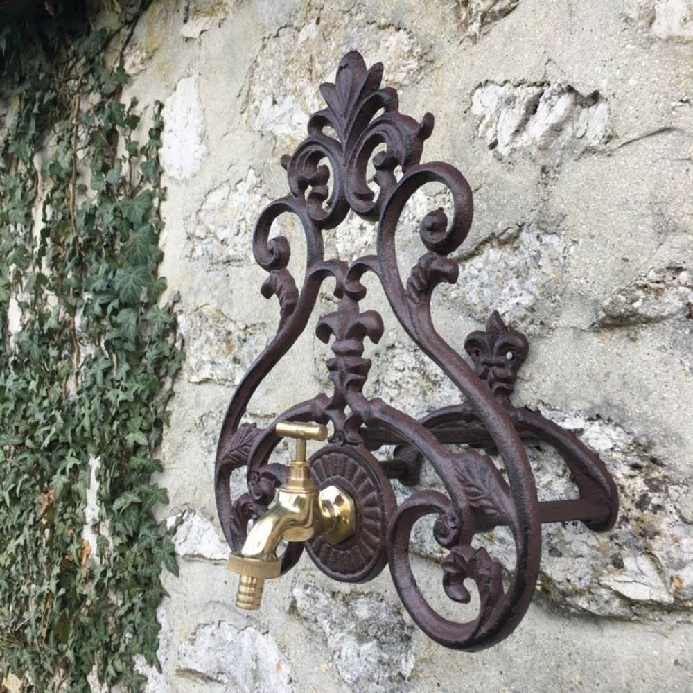 Enrouleur support mural porte tuyau arrosage robinet fonte marron 36cm Chemin de campagne - Image 3