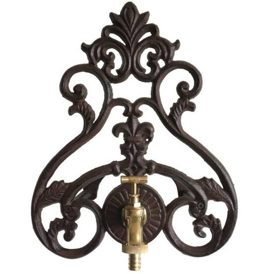 Enrouleur support mural porte tuyau arrosage robinet fonte marron 36cm Chemin de campagne - Image 1