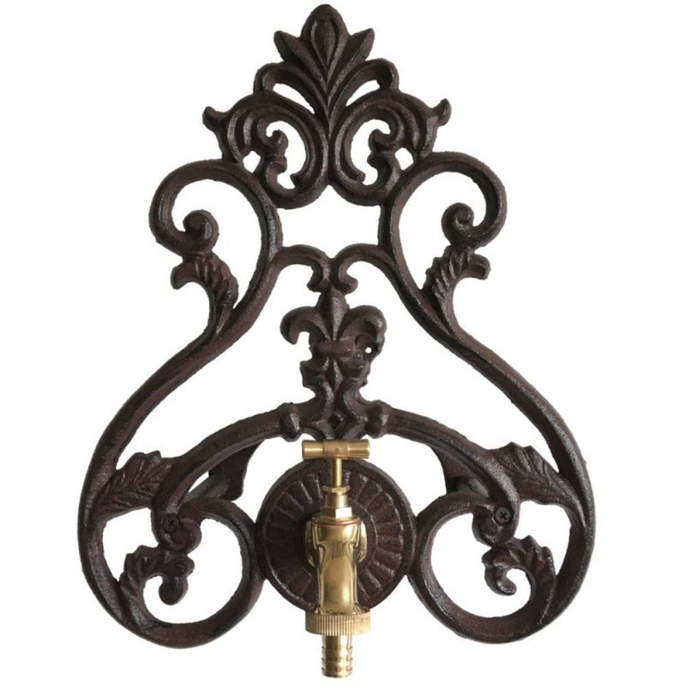 Enrouleur support mural porte tuyau arrosage robinet fonte marron 36cm Chemin de campagne - Image 1
