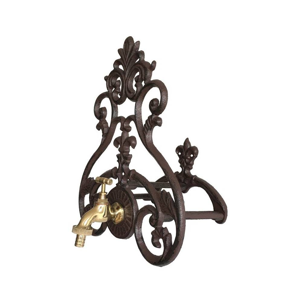 Enrouleur support mural porte tuyau arrosage robinet fonte marron 36cm Chemin de campagne - Image 4