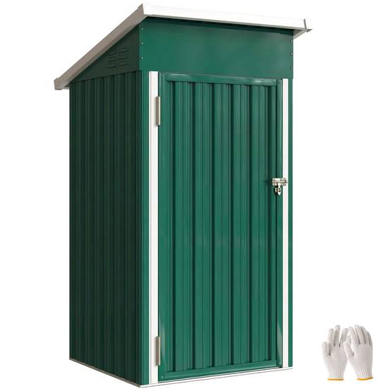 Abri de jardin extérieur en métal de 0,74 m² (107,5 x 91 x 185 cm) avec toit incliné, porte verrouillable et ventilation - Vert - Image 1