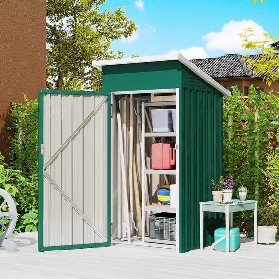 Abri de jardin extérieur en métal de 0,74 m² (107,5 x 91 x 185 cm) avec toit incliné, porte verrouillable et ventilation - Vert - Image 4