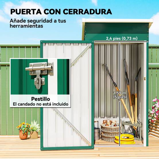 Abri de jardin extérieur en métal de 0,74 m² (107,5 x 91 x 185 cm) avec toit incliné, porte verrouillable et ventilation - Vert - Image 9