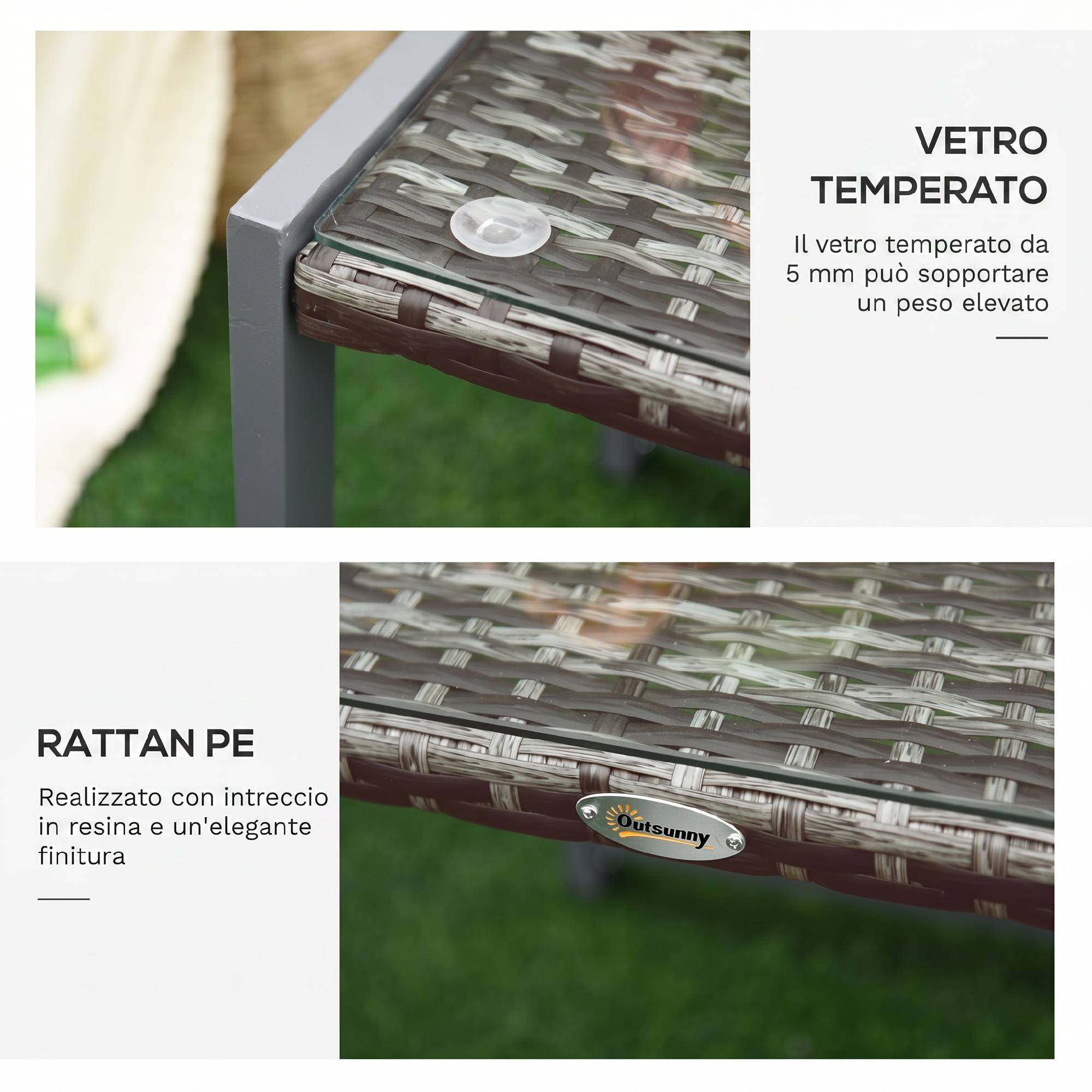 Table basse de jardin plateau verre trempé en rotin - Image 8