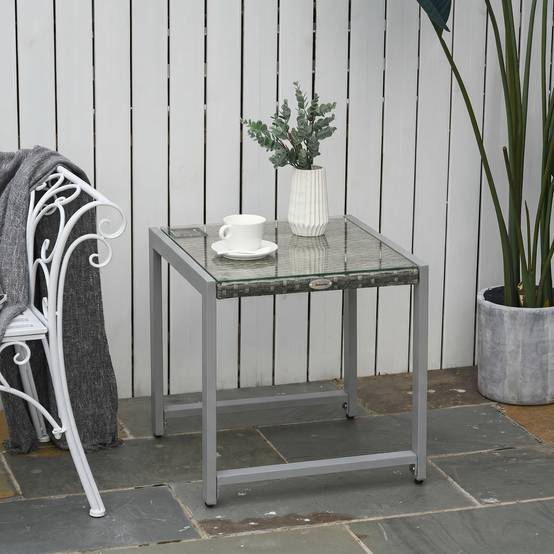 Table basse de jardin plateau verre trempé en rotin - Image 4