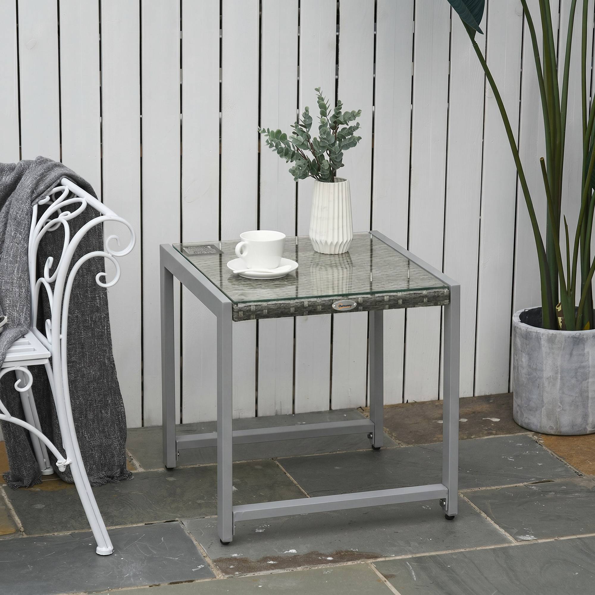 Table basse de jardin plateau verre trempé en rotin - Image 4