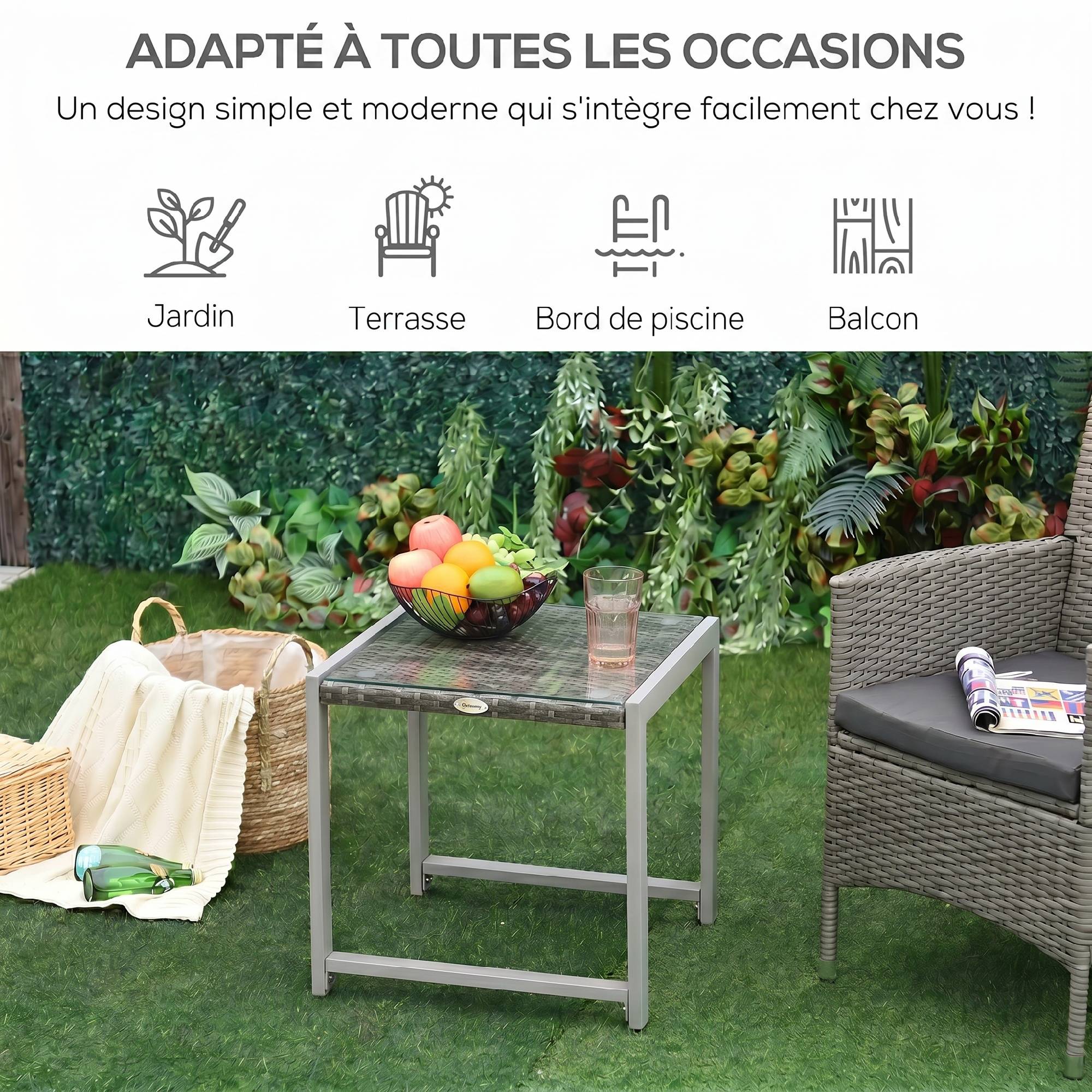 Table basse de jardin plateau verre trempé en rotin - Image 7