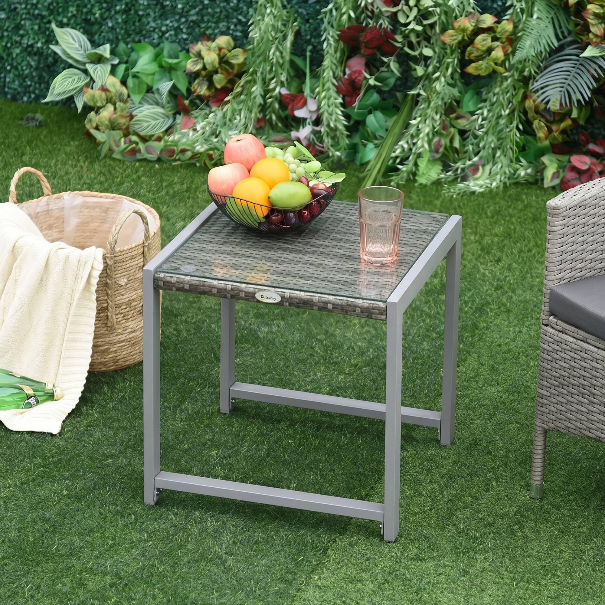 Table basse de jardin plateau verre trempé en rotin - Image 3