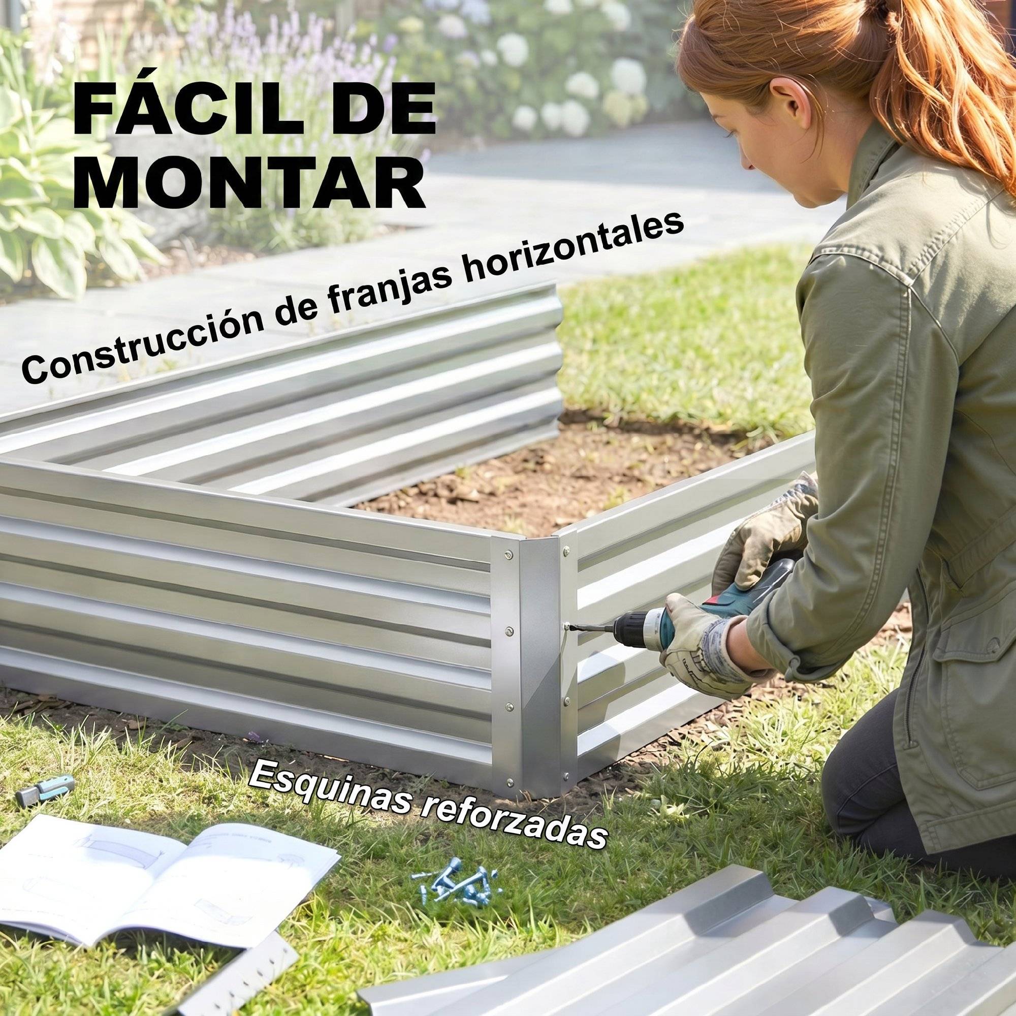 Carré Potager surélevé 2 Niveaux Acier Galvanisé pour Jardin Drainage optimal 120x101 cm Argenté - ComfortXL Outdoor Living - Image 7