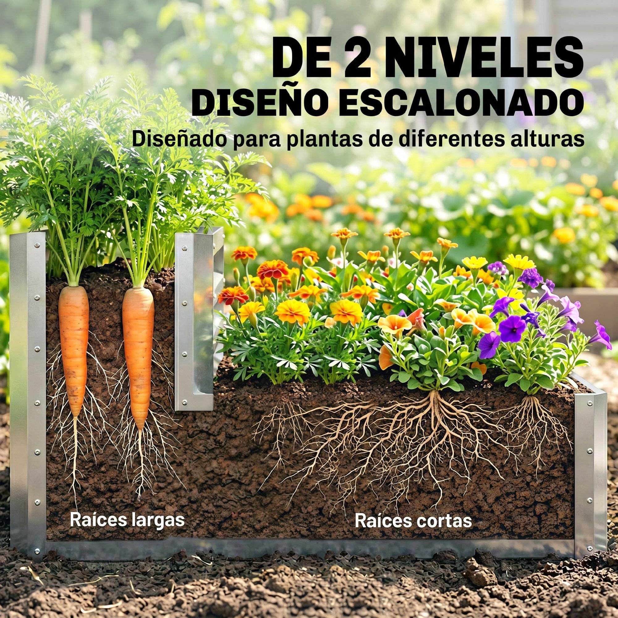 Carré Potager surélevé 2 Niveaux Acier Galvanisé pour Jardin Drainage optimal 120x101 cm Argenté - ComfortXL Outdoor Living - Image 6