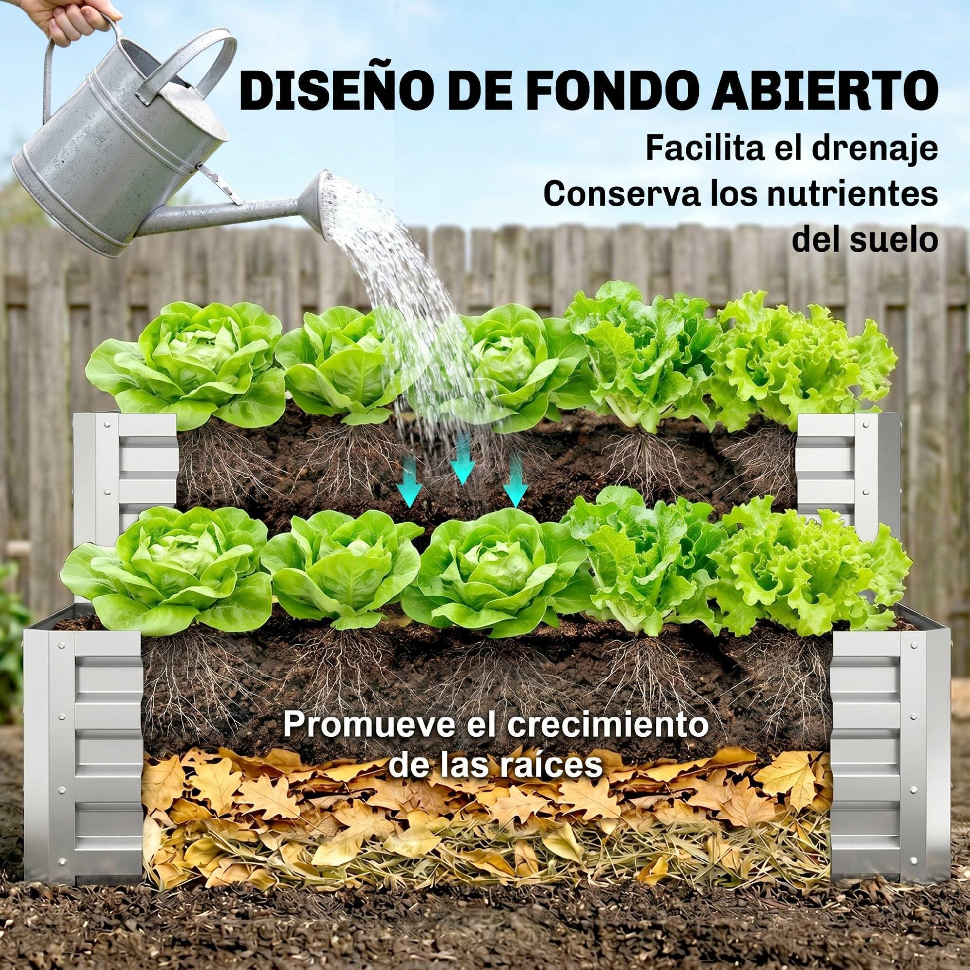Carré Potager surélevé 2 Niveaux Acier Galvanisé pour Jardin Drainage optimal 120x101 cm Argenté - ComfortXL Outdoor Living - Image 8