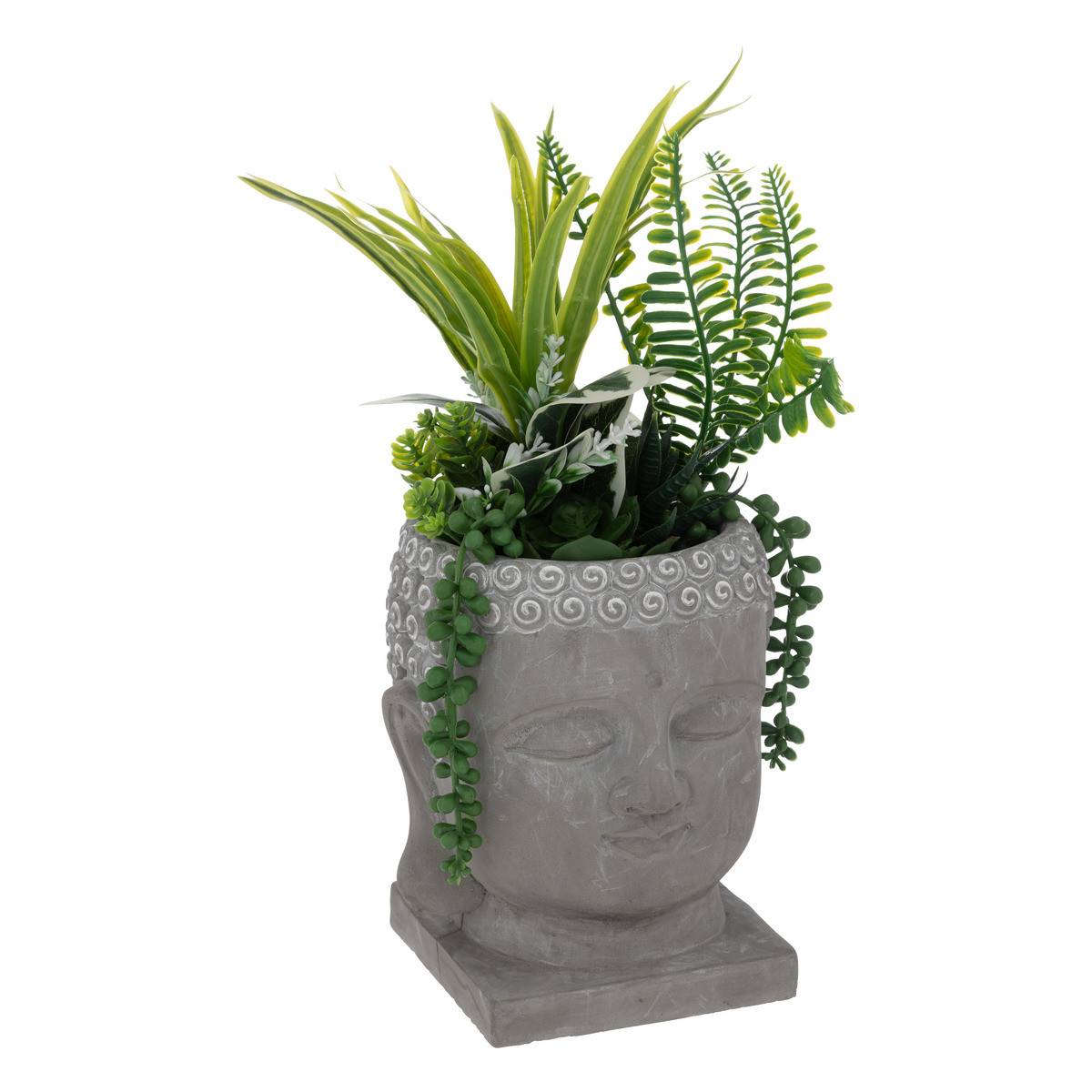 Plante artificielle Bouddha pot gravé H 30 cm - Image 1